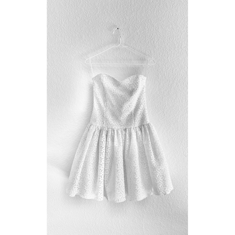 C.W. Designs‎ Strapless Lace Mini Dress Women XS White Vintage 90s Prom